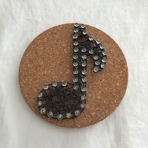 Handmade Eight Music Note Art Decor Round Black Brown Tan 7" Diameter